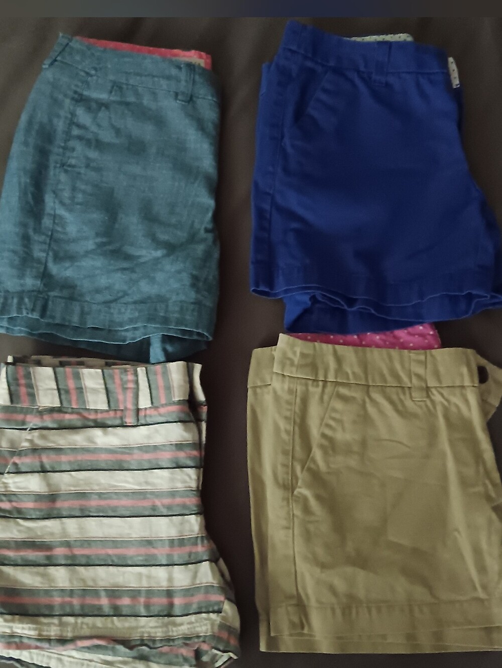 Merona Womens Size 4 Blue,Teal, Khaki & Multicolor Striped Chino Shorts Set of 4